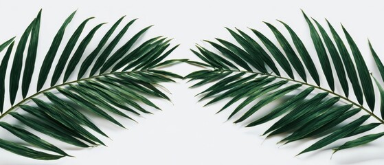 The elegant arrangement of tropical palm leaves on a bright background.