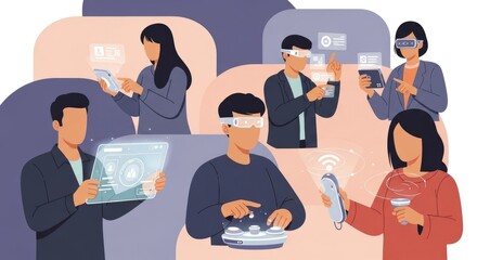 Diverse people using futuristic technology