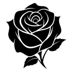 Black Rose with Leaves Silhouette on White flower floral