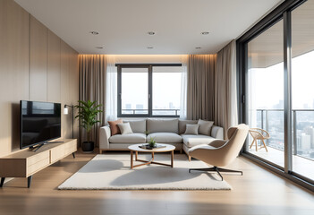 Scandinavian interior design of modern living room in Tokyo apartment