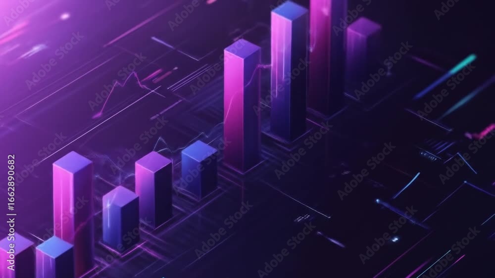 Aufkleber abstract 3d bar chart visualization in purple and blue tones representing data analysis