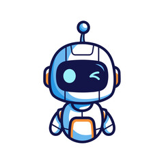 Cute winking robot character design, perfect for technology startup branding and digital marketing campaigns