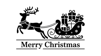 Merry christmas reindeer pulling sleigh isolated on transparent background