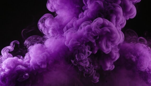  A purple cloud of smoke slowly spreads against a black background, creating amazing shapes and textures. The density of the smoke gives the image a mystical atmosphere.