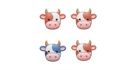 Fototapeta premium Cartoon cow faces illustration