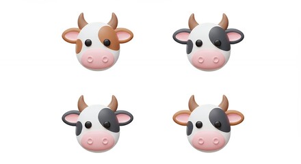 Obraz premium Cartoon cow faces isolated design