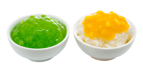 White Rice With Green Topping And Corn Topping bowls food isolated on a transparent background