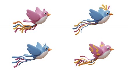 Four colorful flying birds decorative illustration
