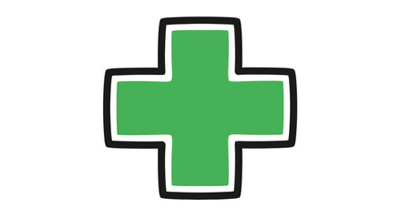 Obraz premium Simple Green Medical Cross Symbol with Black and White Outline on White Background