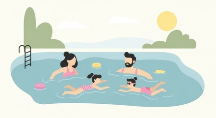 Family swimming pool day