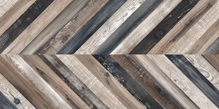 Rustic chevron wood paneling texture, reclaimed timber parquet background, weathered wooden planks in herringbone pattern for interior design