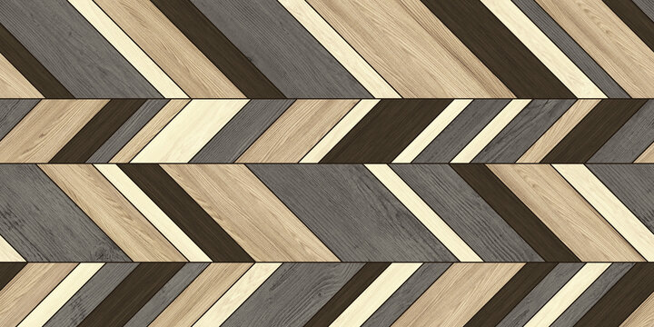 Chevron wood parquet texture, geometric timber floor pattern in neutral tones, seamless wooden plank background for interior design and architectural visualization