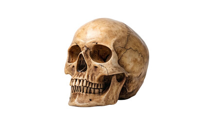 Obraz premium realistic human skull isolated on white background aged bone texture perfect for medical design concepts isolated on white or isolated on transparent background, cut out PNG