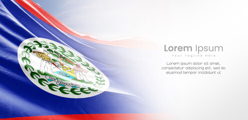 Belize national flag waving and fading on white background. The flag uses for banner and poster with text. Belize national flag for independence day.