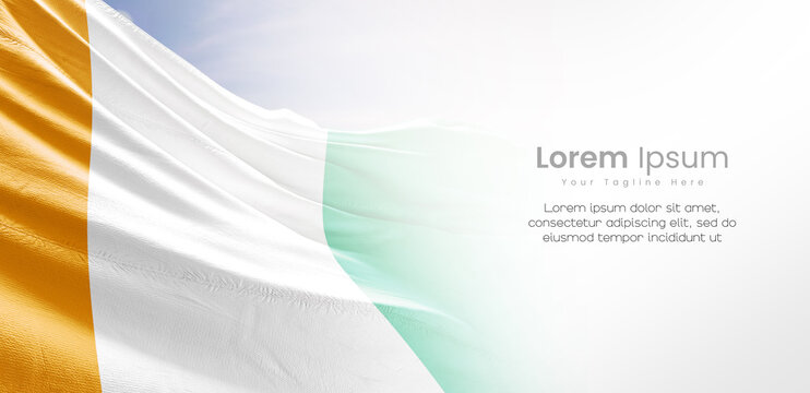 Ivory Coast national flag waving and fading on white background. The flag uses for banner and poster with text. Ivory Coast national flag for independence day.