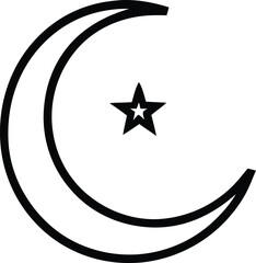 Simple crescent moon and star symbol classic islamic celestial icon hand drawn line art representing faith spirituality and culture