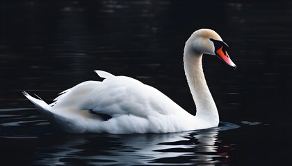 Obraz premium Elegant white swan gliding on dark water