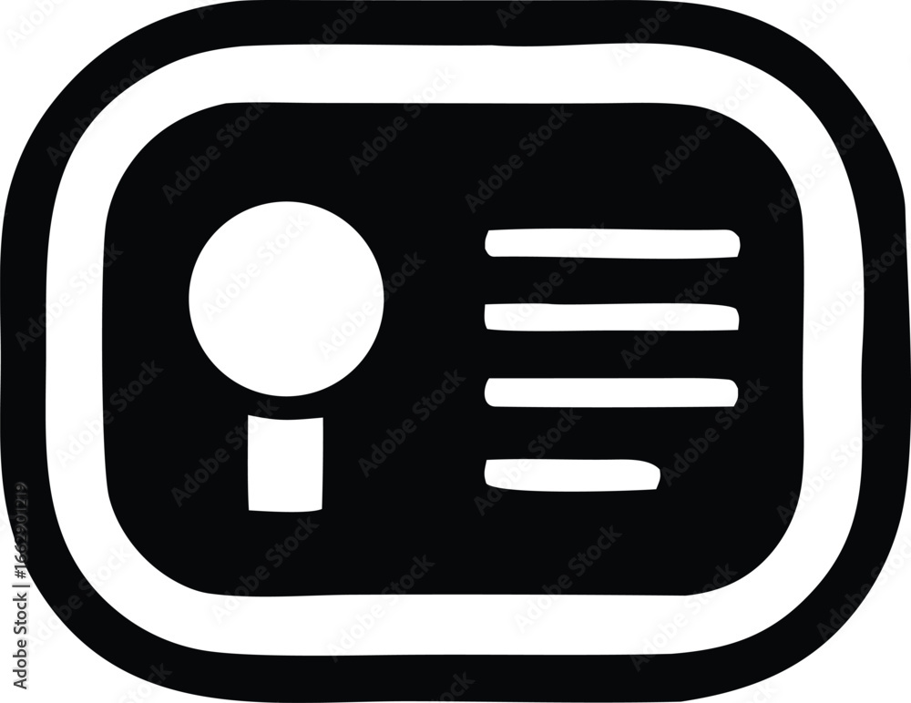 Poster abstract minimalist graphic symbol representing an id card or identification badge with distinct tex