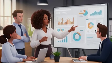 Business team discussing data on a large display. - Powered by Adobe