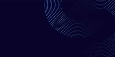 Abstract blue glowing geometric lines on dark blue background. Modern shiny blue circle lines pattern. Futuristic technology concept. Suit for cover, poster, banner, brochure, header, website