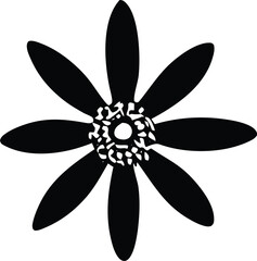 Striking black and white stylized flower graphic with eight petals and detailed center perfect for design projects