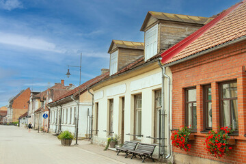Latvia , Kuldiga city - Old Town Center in Kuldiga, Latvia. Historical pedestrian street