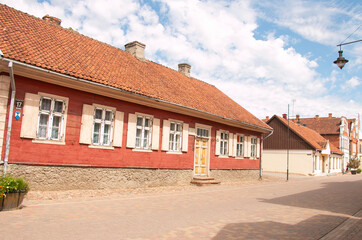Latvia , Kuldiga city - Old Town Center in Kuldiga, Latvia. Historical pedestrian street