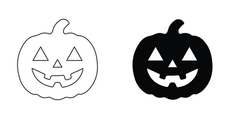 Halloween Pumpkin Icon Set Outline and Solid Style, Halloween Jack-o’-Lantern Pumpkin
