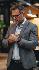 handsome businessman in an office wearing a suit and tie