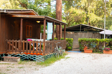Cozy wooden houses in a quiet forest area for relaxation