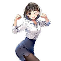 ガッツポーズするビジネスウーマン02（漫画・アニメ調）