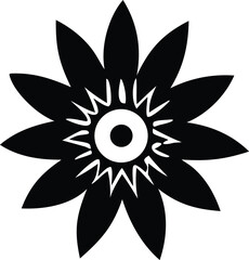 Striking black and white floral design with a central eye motif and eight petals symbolizing nature and growth for various applications