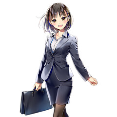 歩くビジネスウーマン（漫画・アニメ調）