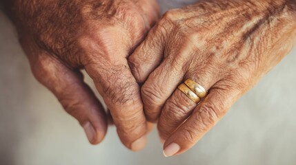 Fototapeta premium Elderly couple holding hands together 
