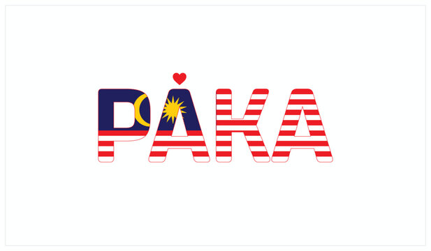 I Love Paka, Typographic Design of I Love Paka on a black background, Flag Typography of Paka with heart, Vector design of I Love Malaysia