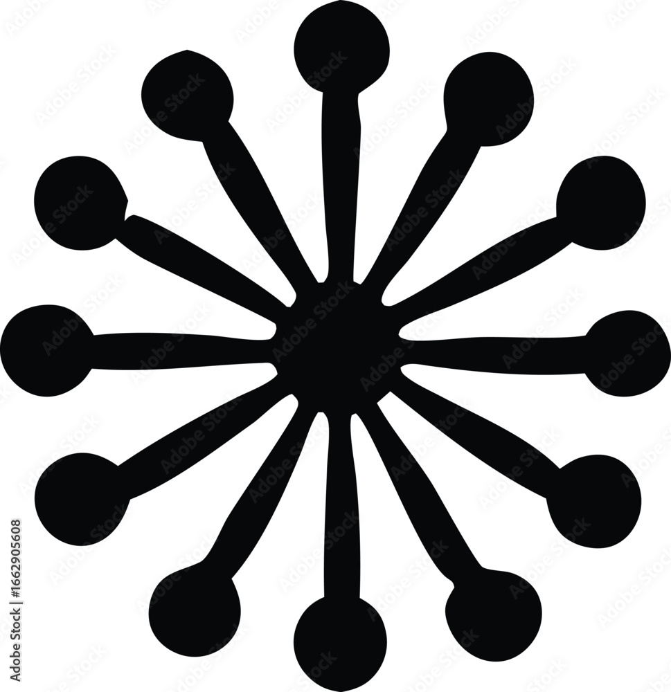 Poster abstract starburst symbol a stylized black shape with multiple points radiating outward creating a d