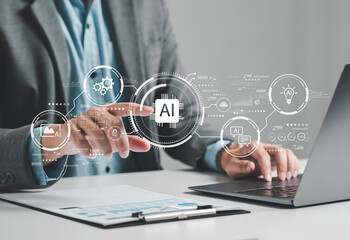 Businessmen who touch the screen and network icon General artificial intelligence and artificial...