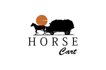 Ancient horse carriage, mountain background, logo design illustration