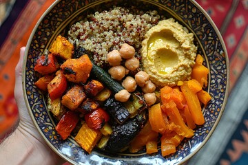 Hearty baked beans with vegetables and meat cooked in a pan