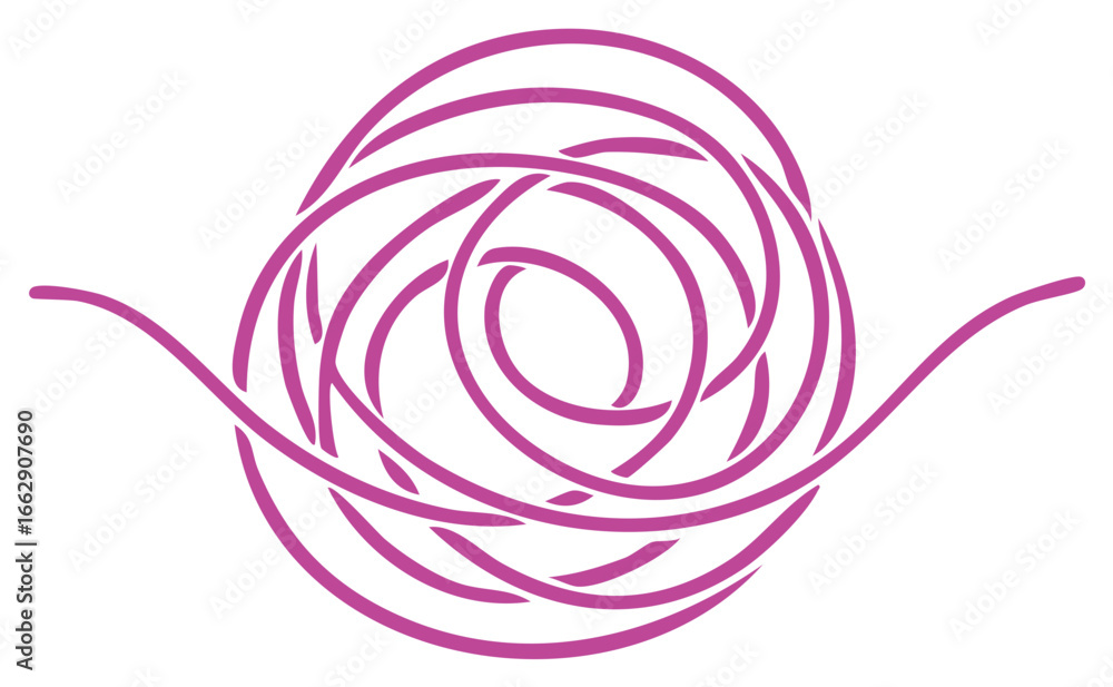 Poster entangled pink lines forming an abstract swirl shape a graphic element design featuring curving isol
