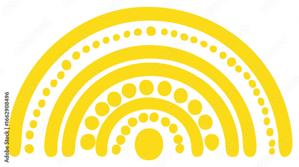 Poster bright yellow abstract pattern with concentric arcs and decorative dot elements
