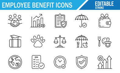 
Editable icons for employee wellness, protection, and incentive programs.