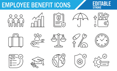 Editable icons for corporate benefits, employee rewards, and work-life balance.
