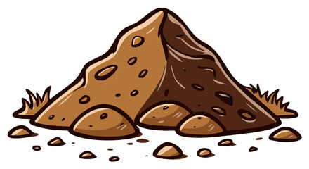 Cartoon illustration of a pile of brown dirt and soil with small rocks for gardening and nature concepts