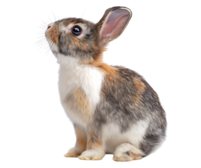 Curious Multicolored Rabbit Looking Up isolated on a transparent background