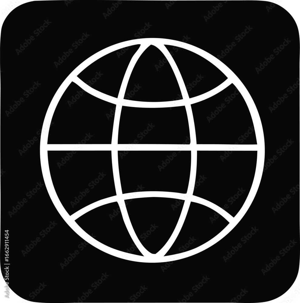 Poster simple icon of a globe representing the internet or global connectivity set against a solid dark squ