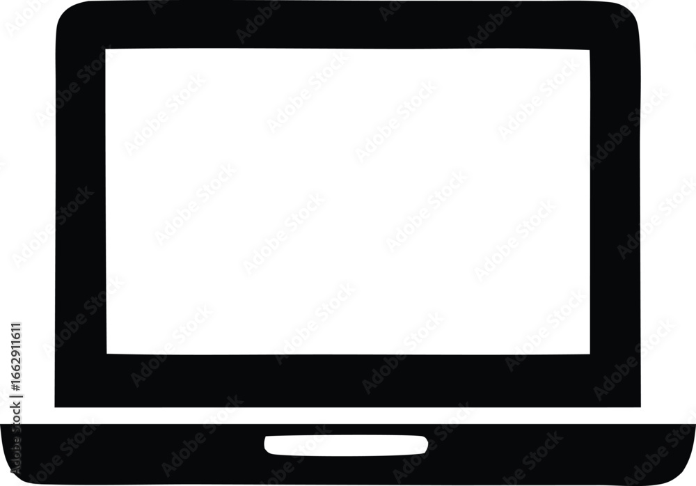 Aufkleber modern laptop computer icon with open display and keyboard ready for digital content creation and bu