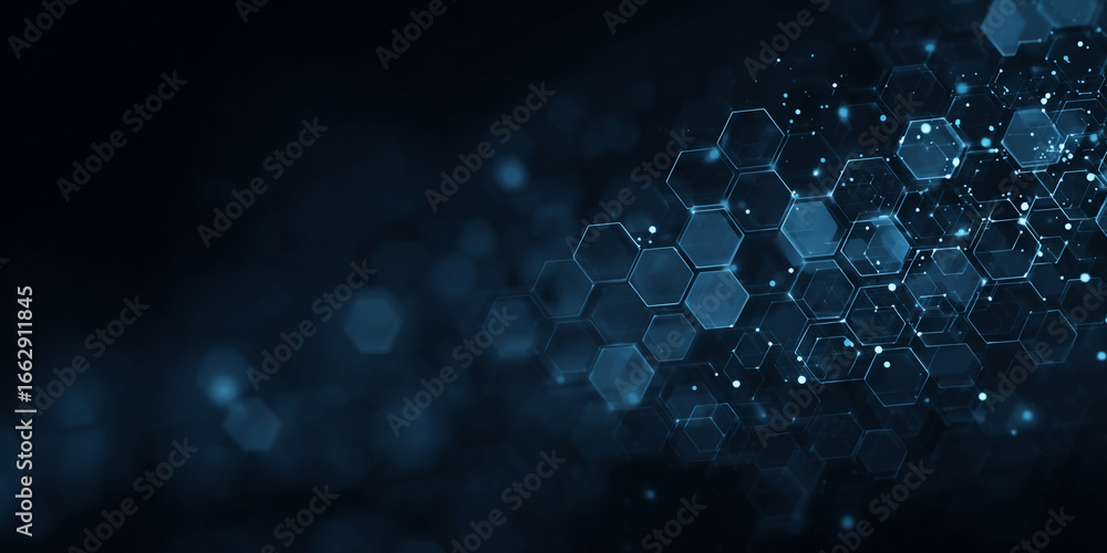 Poster geometric network structure glowing blue abstract background