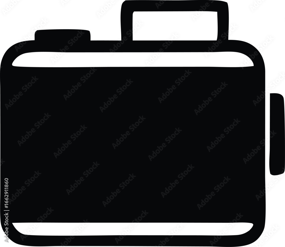Poster simple silhouette of a modern digital camera with lens and handle for photography and imaging concep