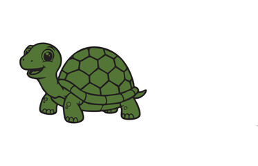 Cute Cartoon Green Turtle Smiling - Isolated Cheerful Reptile Illustration